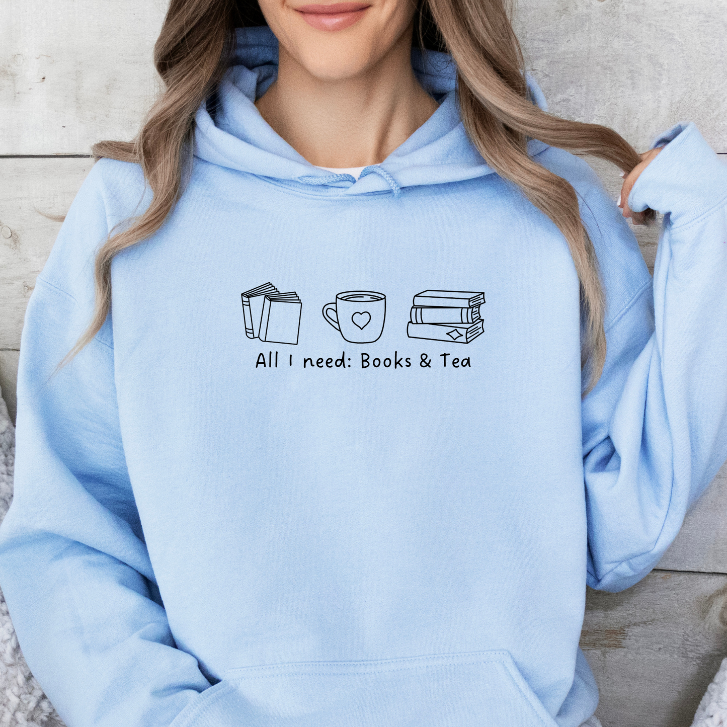 Hoodie | All I need: Books & Tea | Druck | Bookish Hoodie