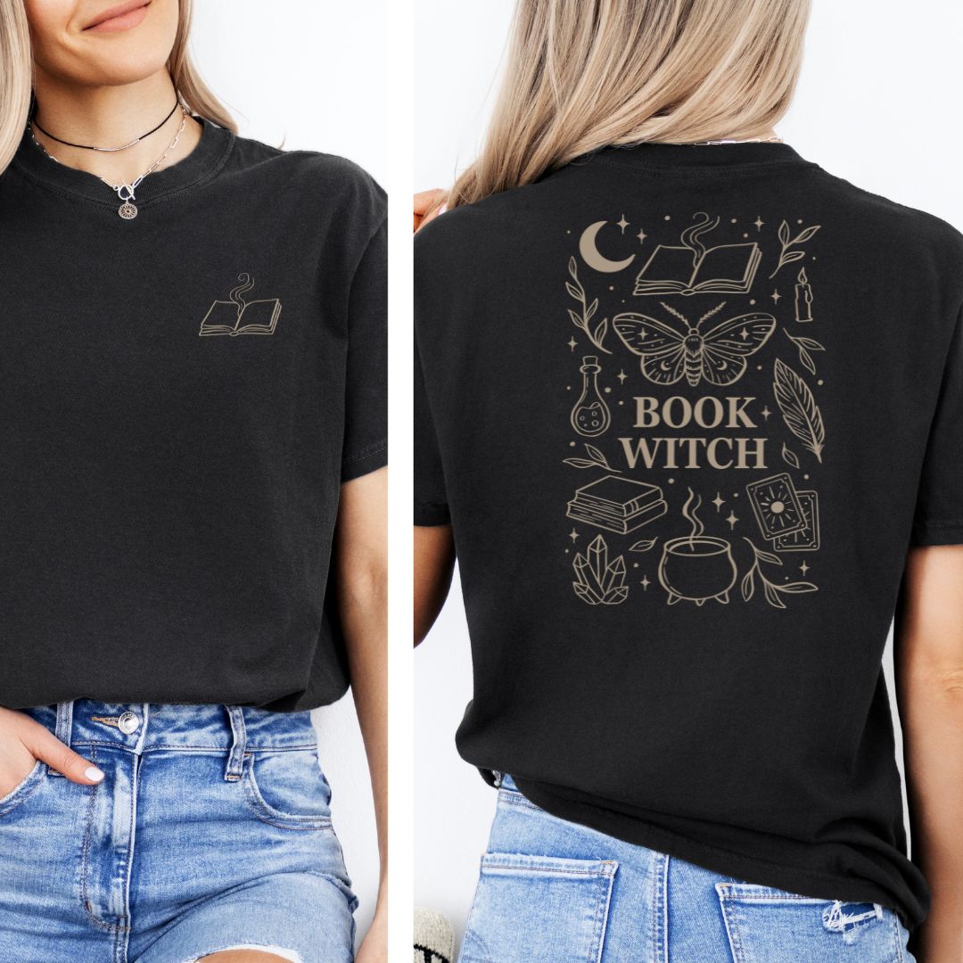 Premium T-Shirt | Book Witch (Back Print) | Druck | Bookish Halloween