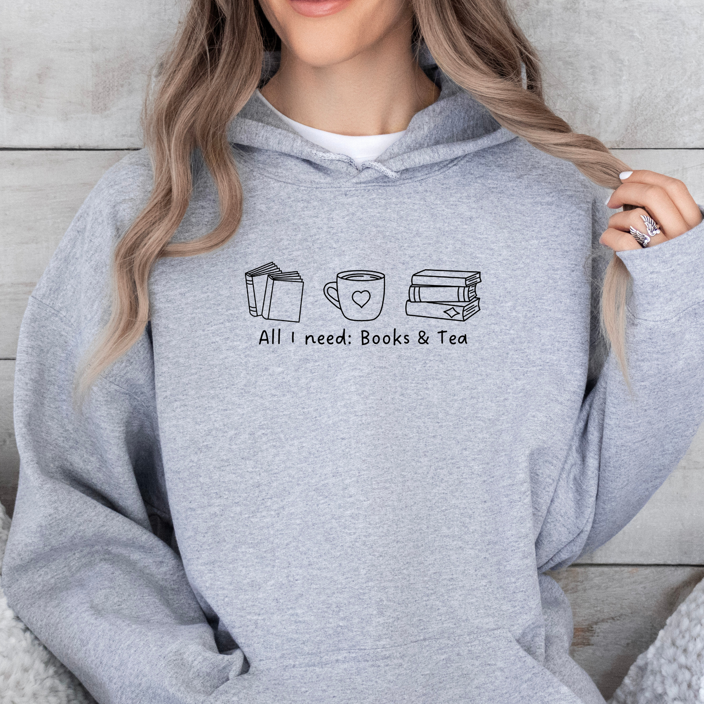 Hoodie | All I need: Books & Tea | Druck | Bookish Hoodie