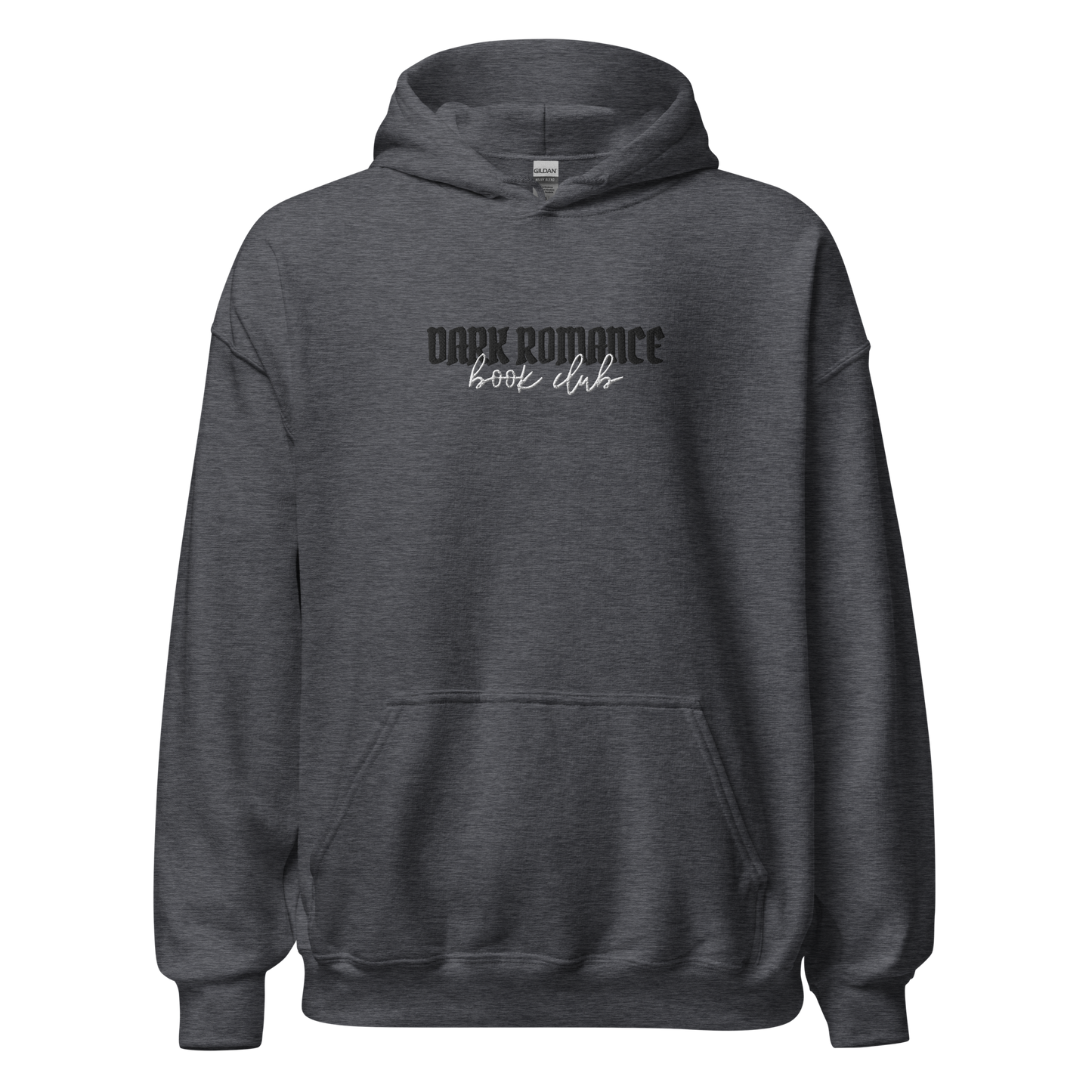 Dark Romance Hoodie Bestickt in Grau. Buch Merch für Dark Romance Leser.