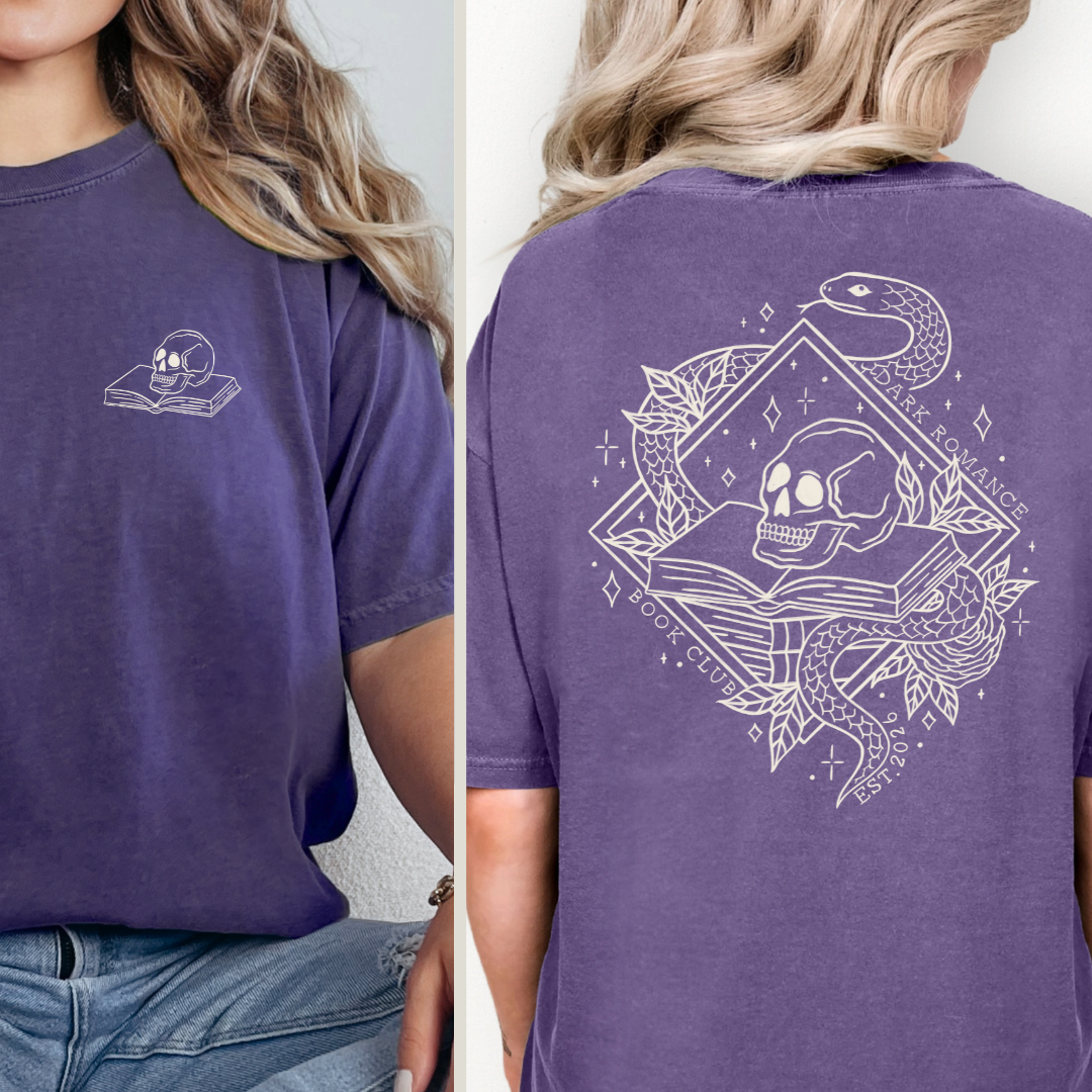 Dark Romance T-Shirt in Lila. Buch Merch für Dark Romance Leser.