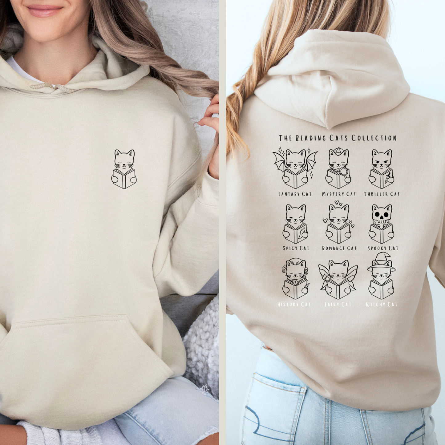 Bookish Hoodie mit Katzen und Büchern – Reading Cats Collection