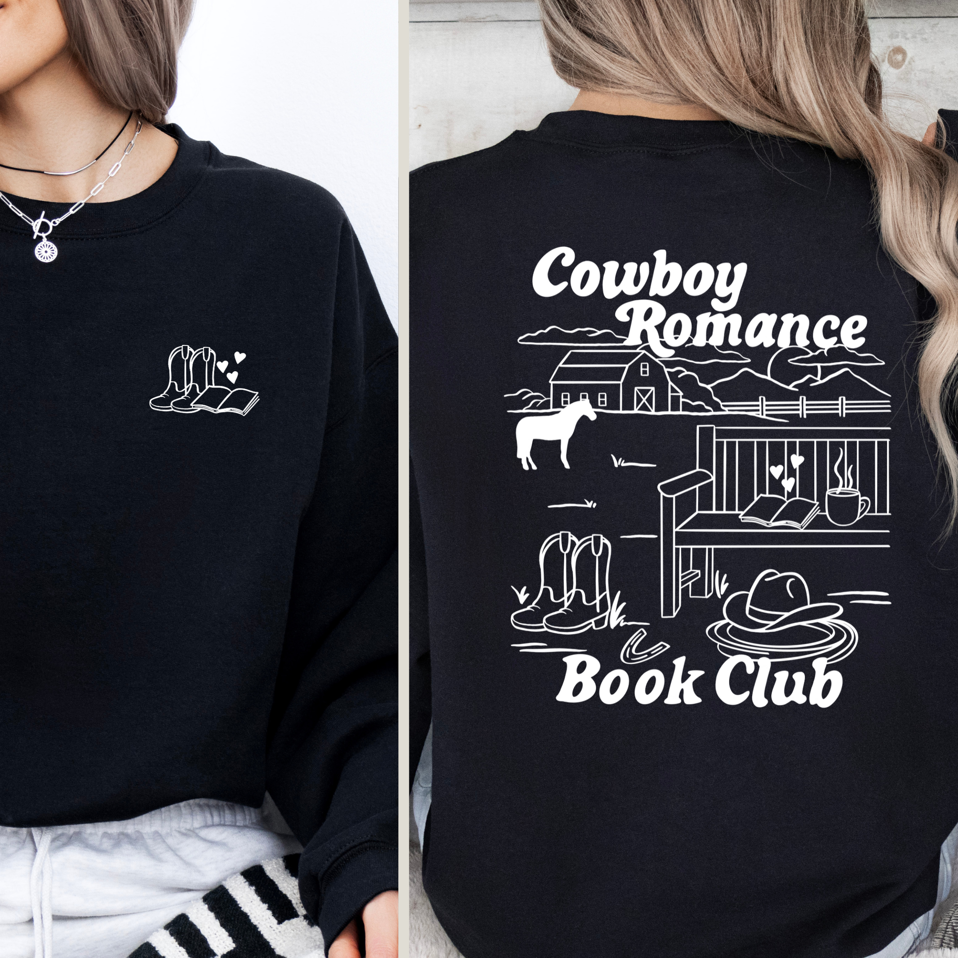 bookish sweatshirt cowboy romance design backprint
