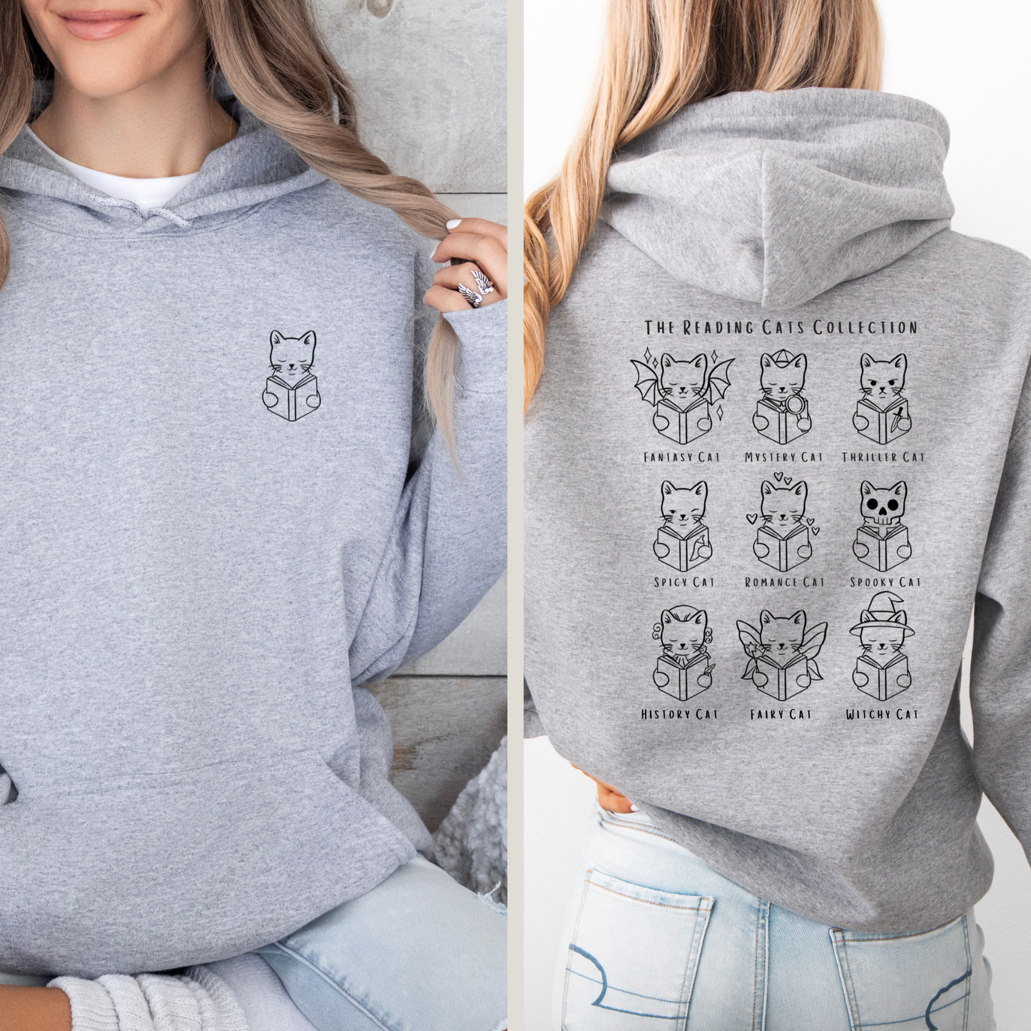 Hoodie mit lesenden Katzen und Bücher Motiv