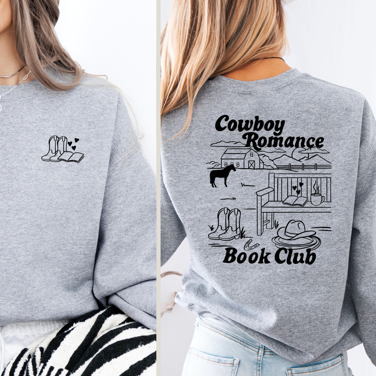 bookish pullover cowboy club design minimal vorne print hinten