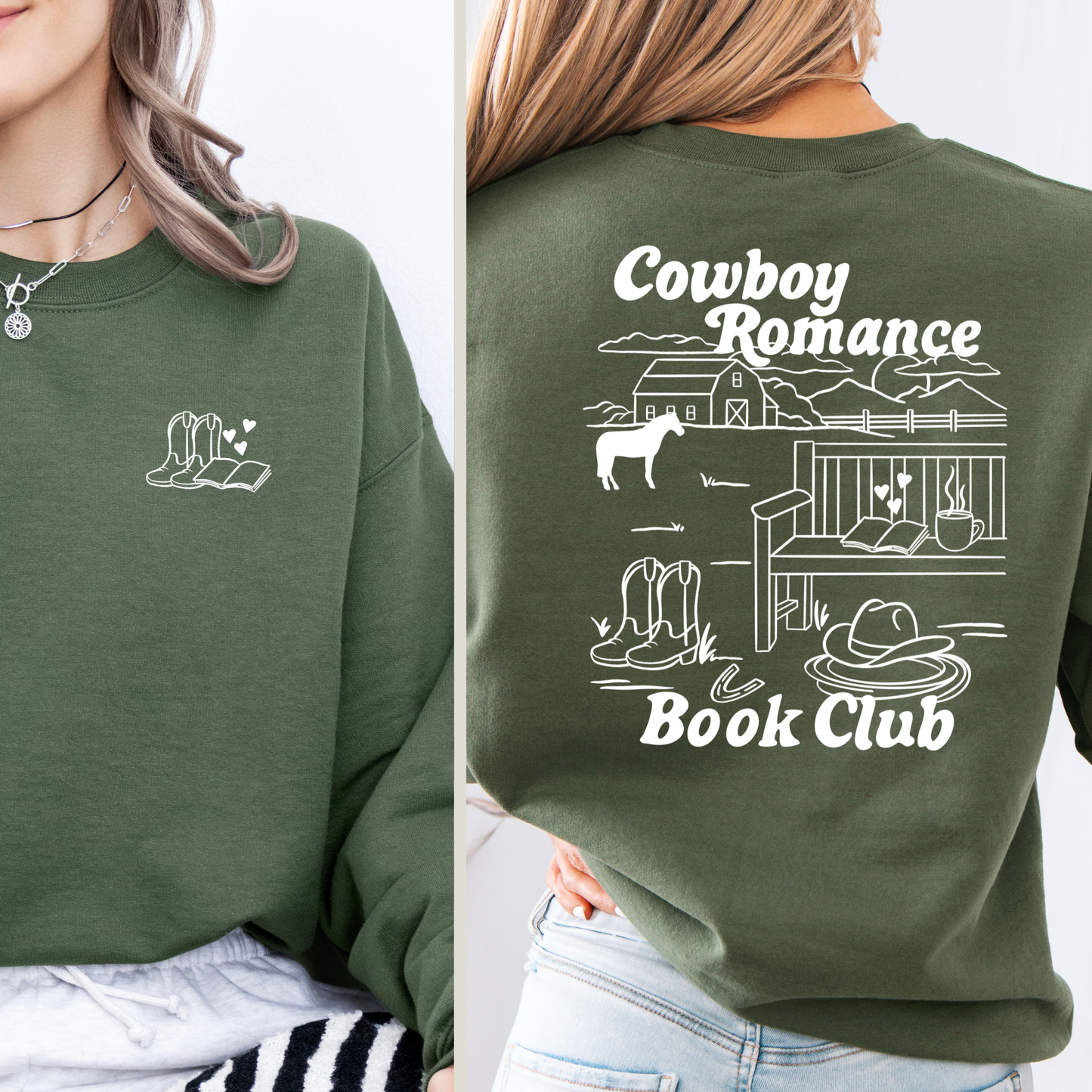 cowboy romance sweatshirt mit backprint lesemotiv