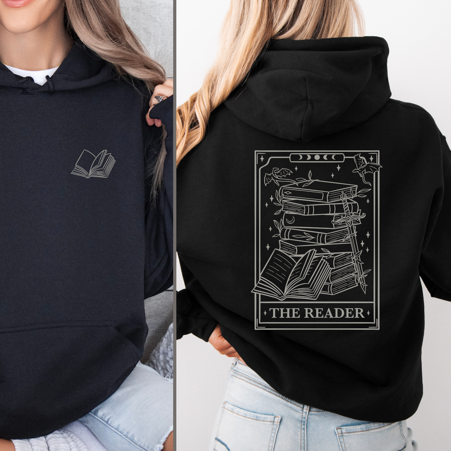 Hoodie Reader Tarot - Hoodie mit Tarot Karte und Bücher Design