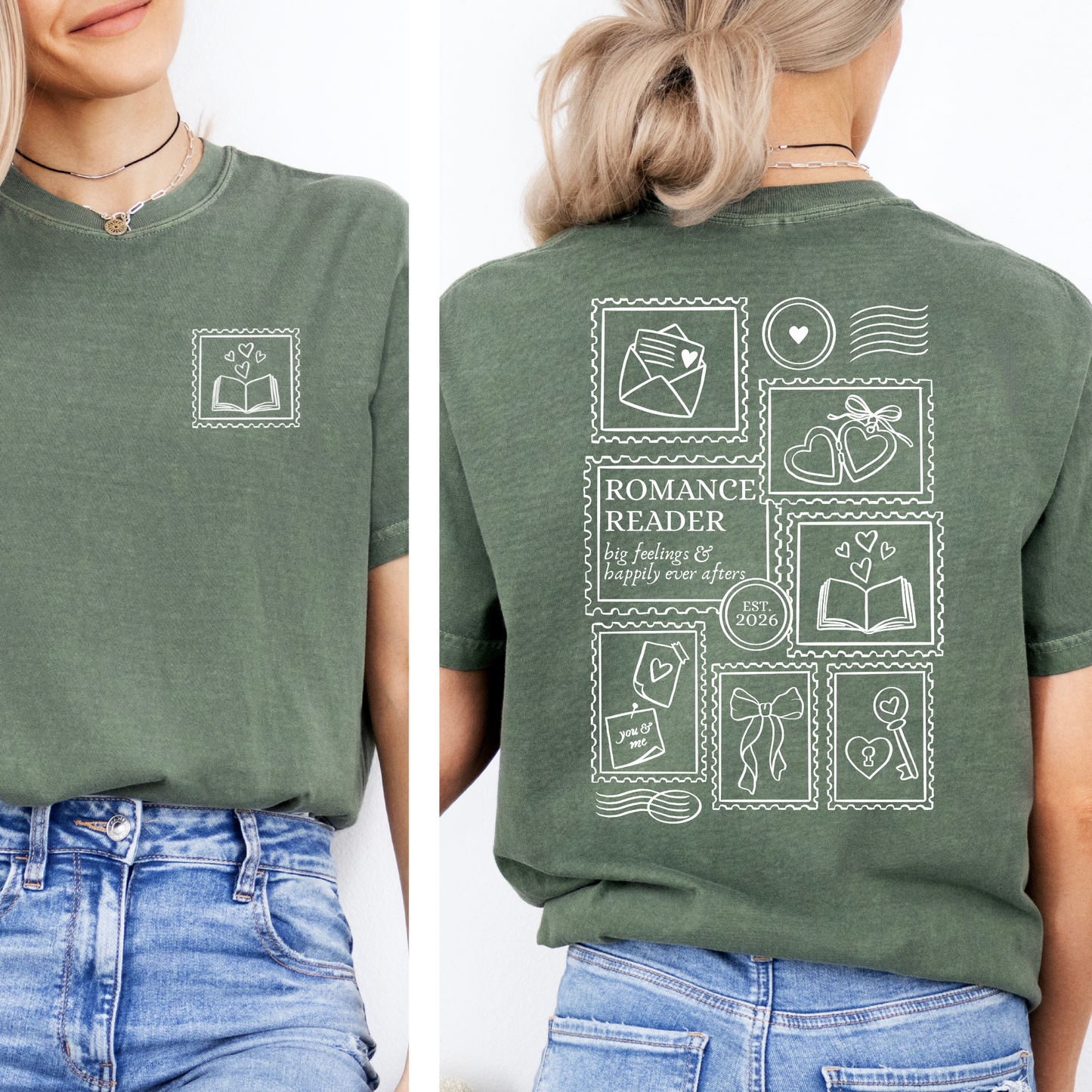 Premium T-Shirt | Post Stamp Romance | Back Print | Druck | Bookish T-Shirt