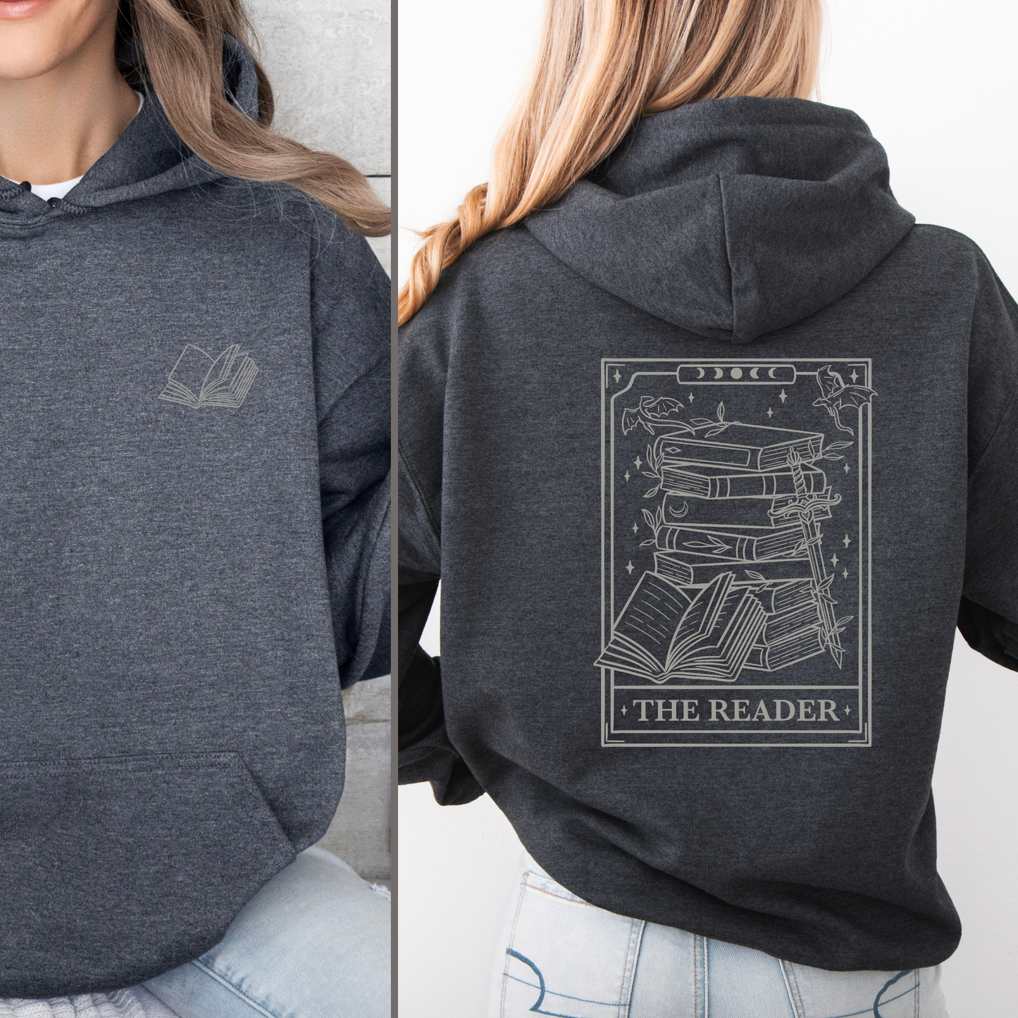 Hoodie Reader Tarot - Hoodie mit Tarot Karte und Bücher Design