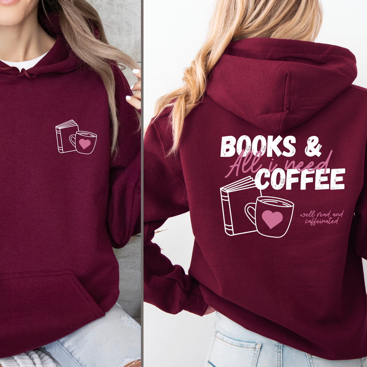 Hoodie | All I need: Books & Coffee | Druck | Bookish Hoodie