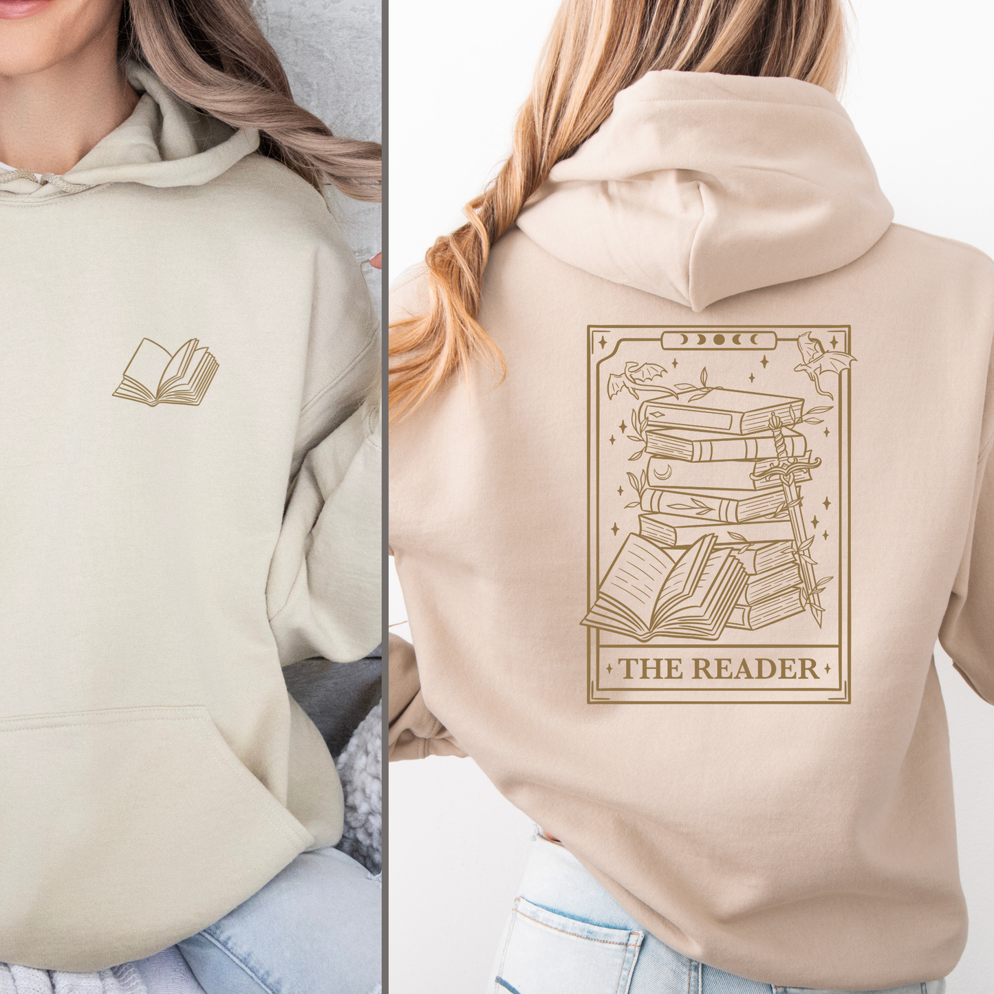 Hoodie Reader Tarot - Hoodie mit Tarot Karte und Bücher Design