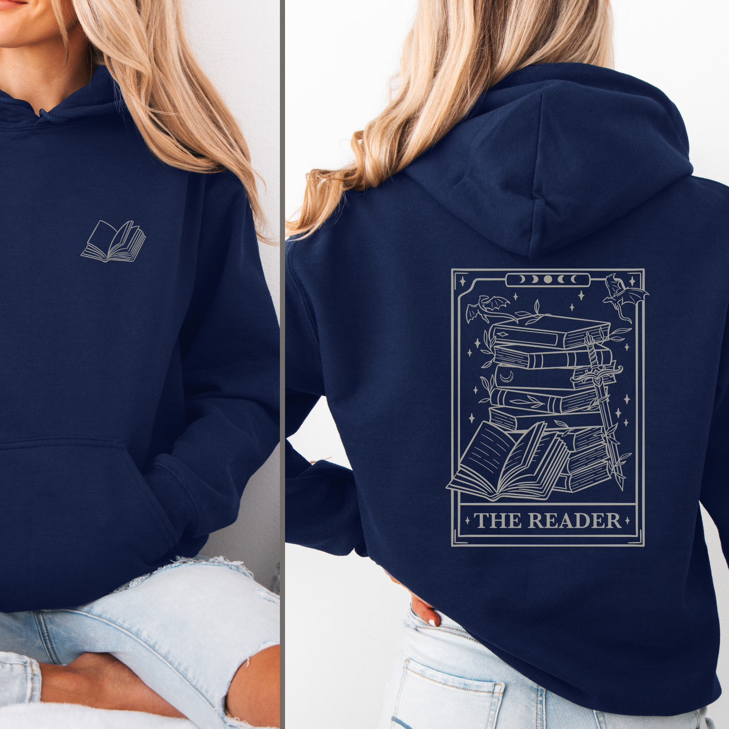 Hoodie Reader Tarot - Hoodie mit Tarot Karte und Bücher Design