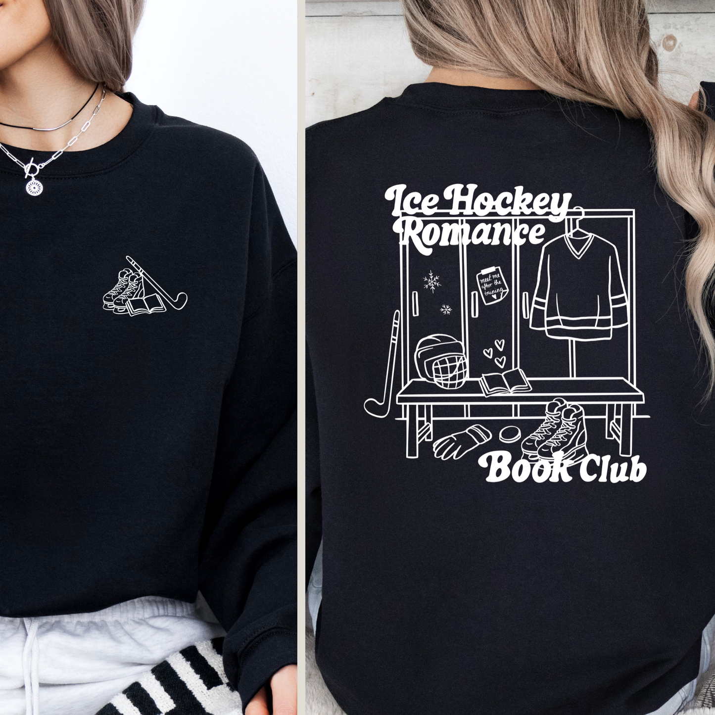 bookish sweatshirt ice hockey design backprint