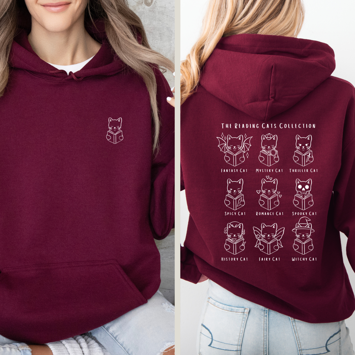 Cozy Bookish Hoodie für Leser:innen und Katzenfans