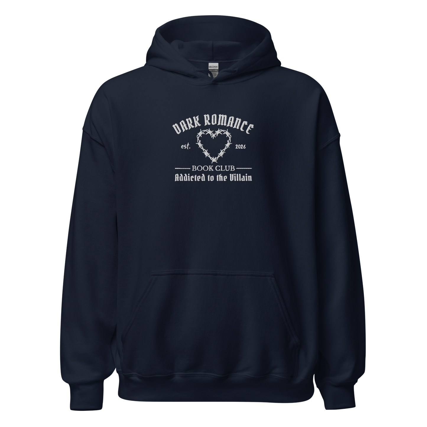 Dark Romance Hoodie Bestickt in Blau. Buch Merch für Dark Romance Leser. 