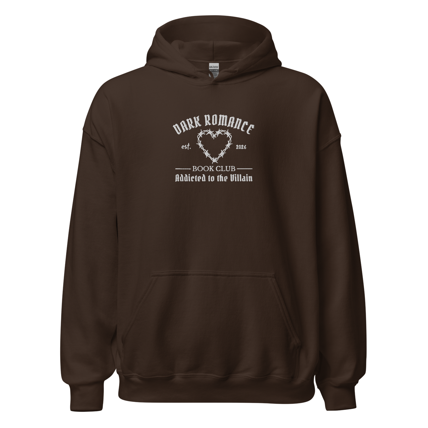 Dark Romance Hoodie Bestickt in Braun. Buch Merch für Dark Romance Leser. 