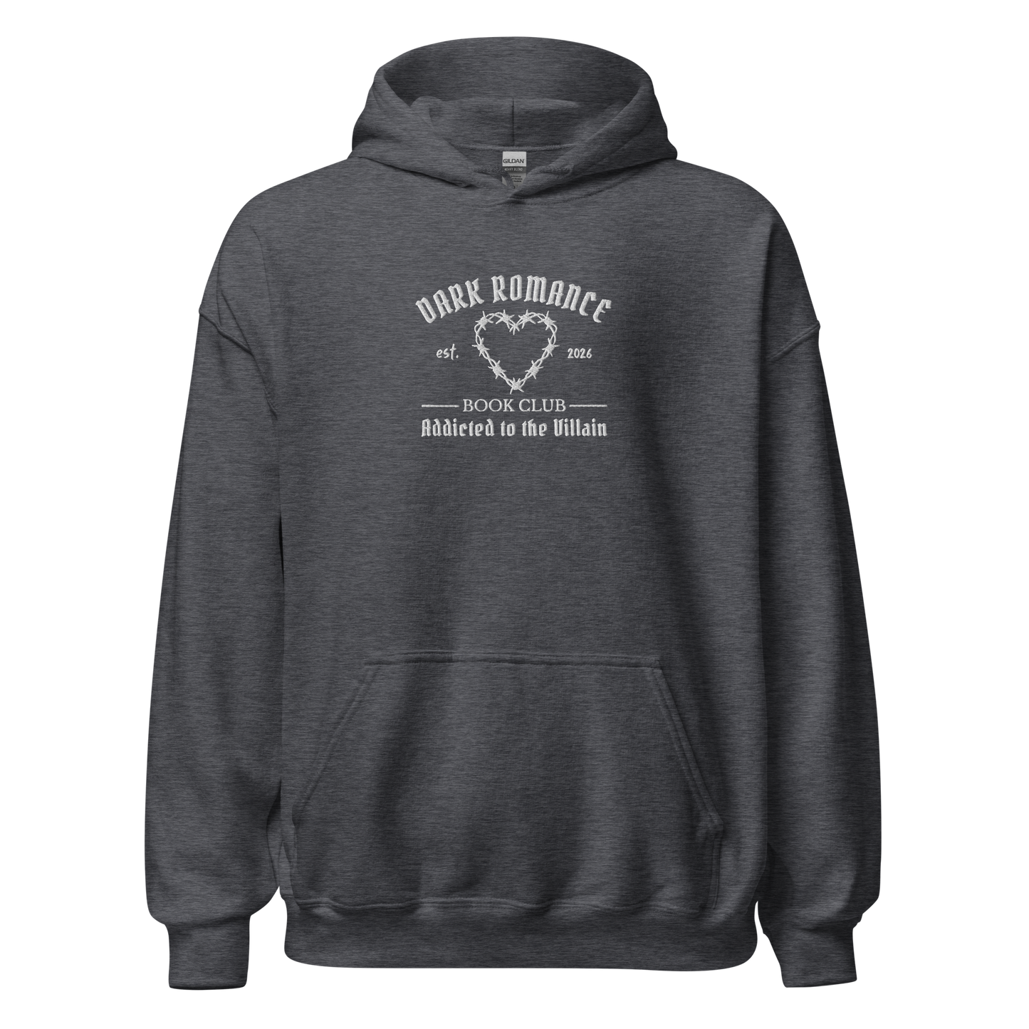 Dark Romance Hoodie Bestickt in Grey. Buch Merch für Dark Romance Leser. 
