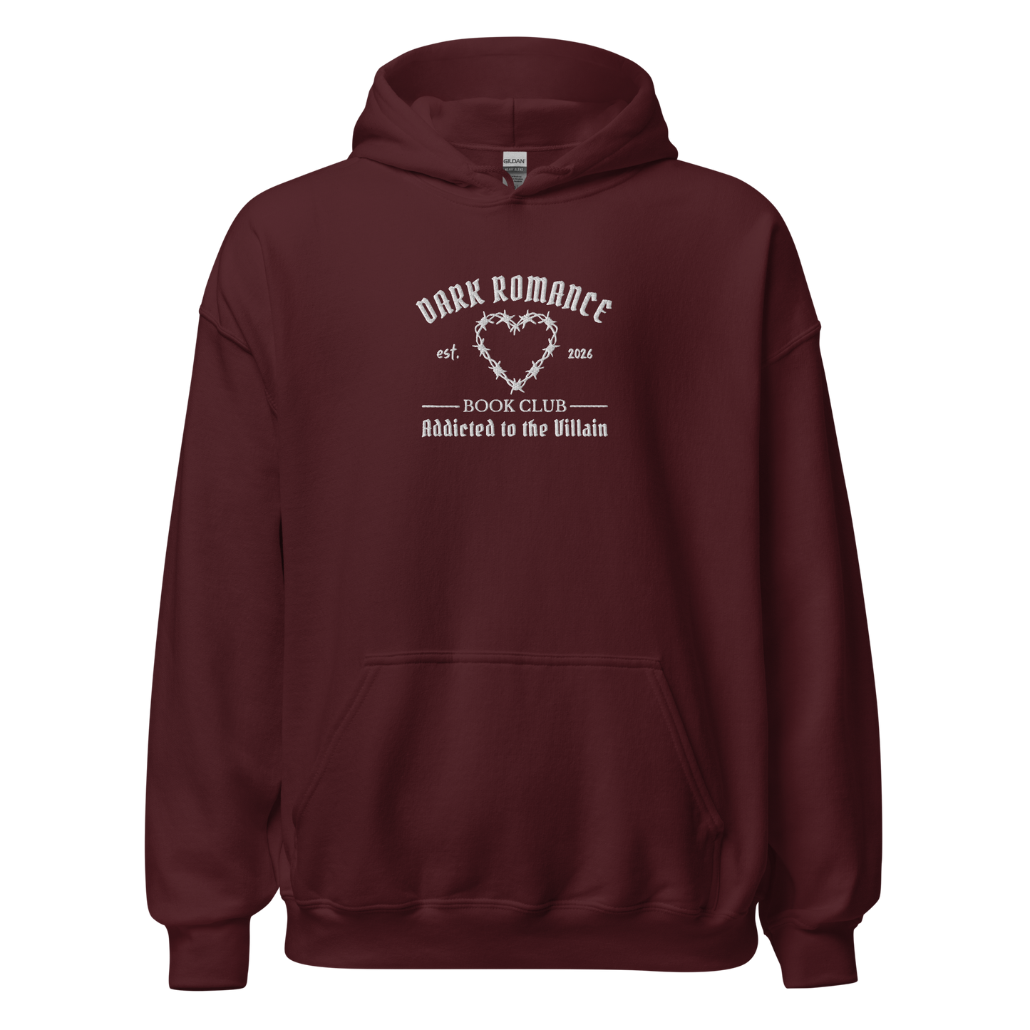 Dark Romance Hoodie Bestickt in Rot. Buch Merch für Dark Romance Leser. 