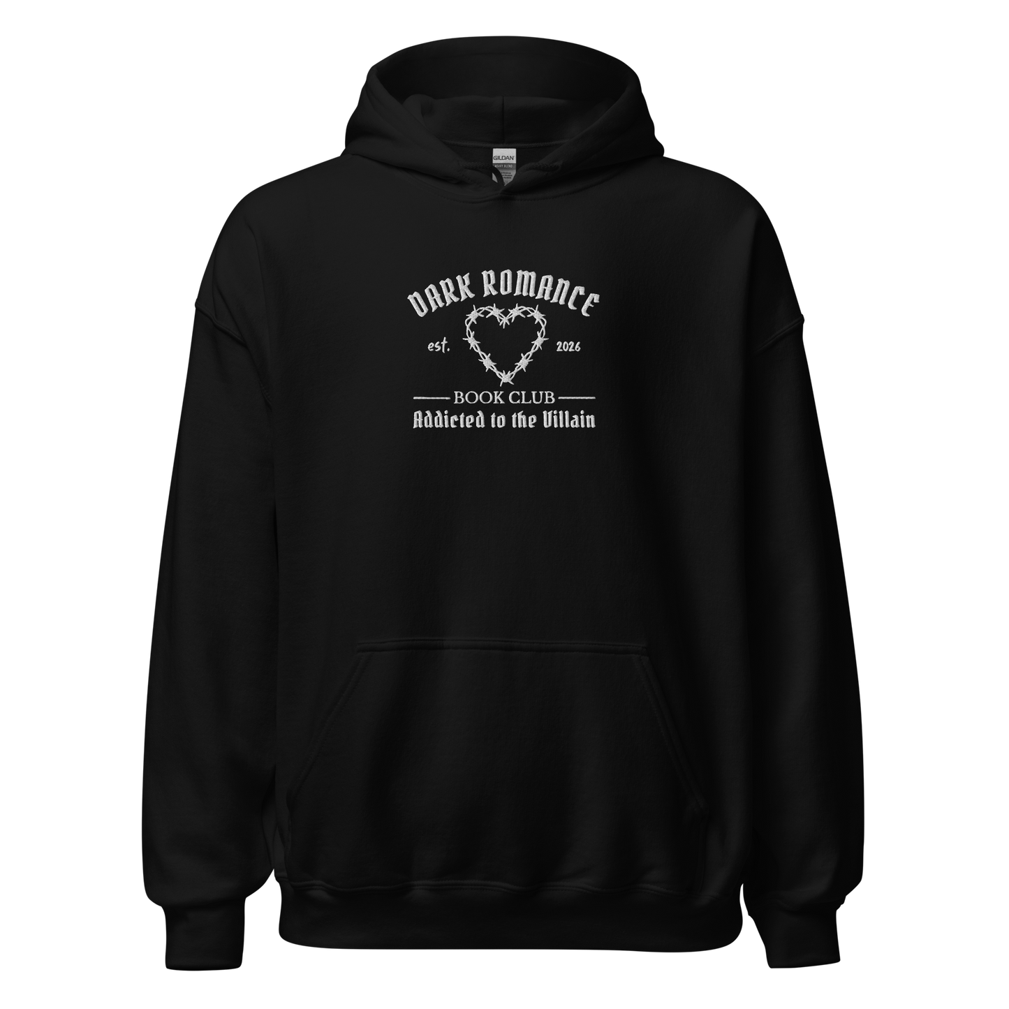 Dark Romance Hoodie Bestickt in Schwarz. Buch Merch für Dark Romance Leser. 