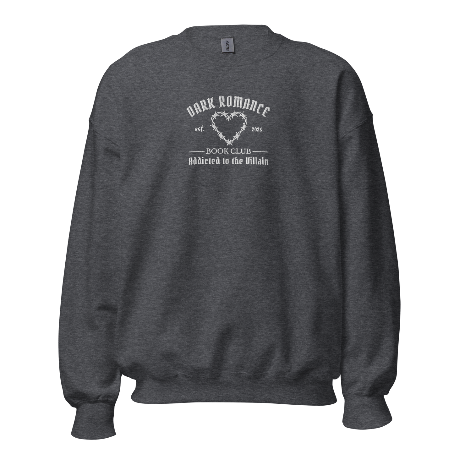 Dark Romance Sweatshirt Bestickt in grau. Buch Merch für Dark Romance Leser. 