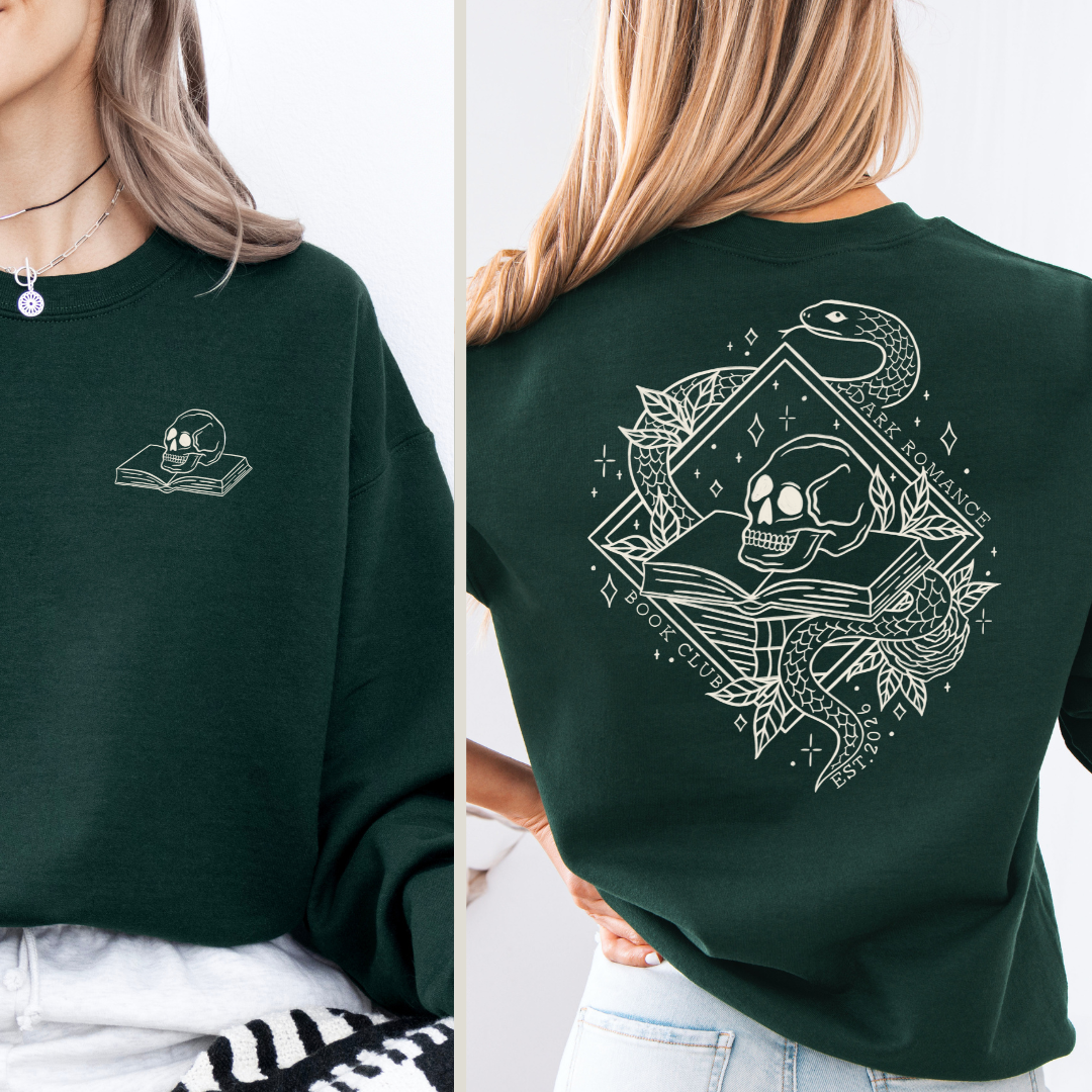 Dark Romance Sweatshirt in Grün. Buch Merch Pullover für Dark Romance Leser. 