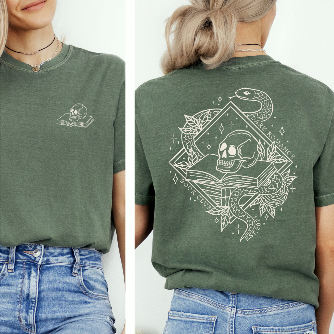 Dark Romance T-Shirt in Grün. Buch Merch für Dark Romance Leser. 
