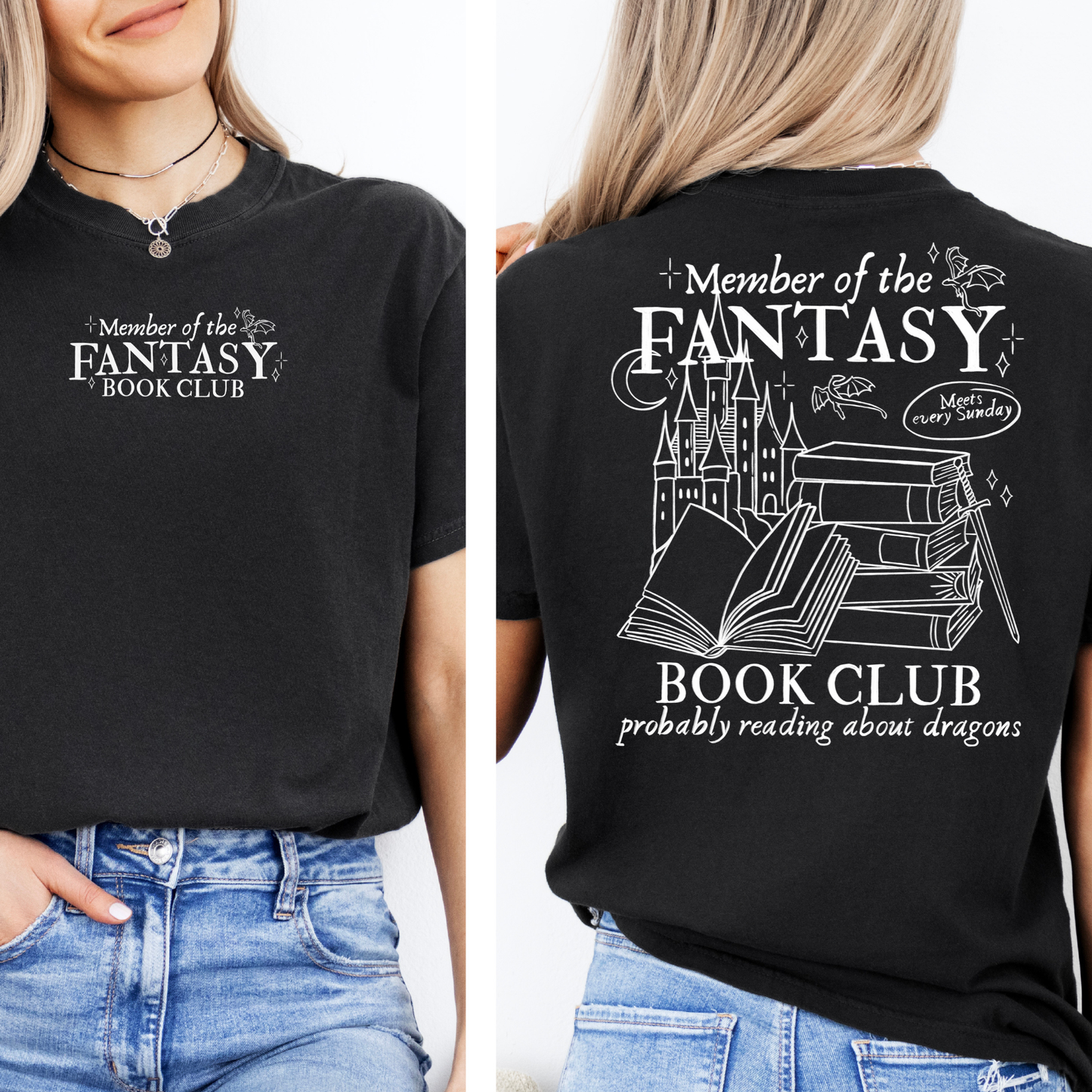 Premium T-Shirt | Fantasy Book Club | Druck I Rücken Print