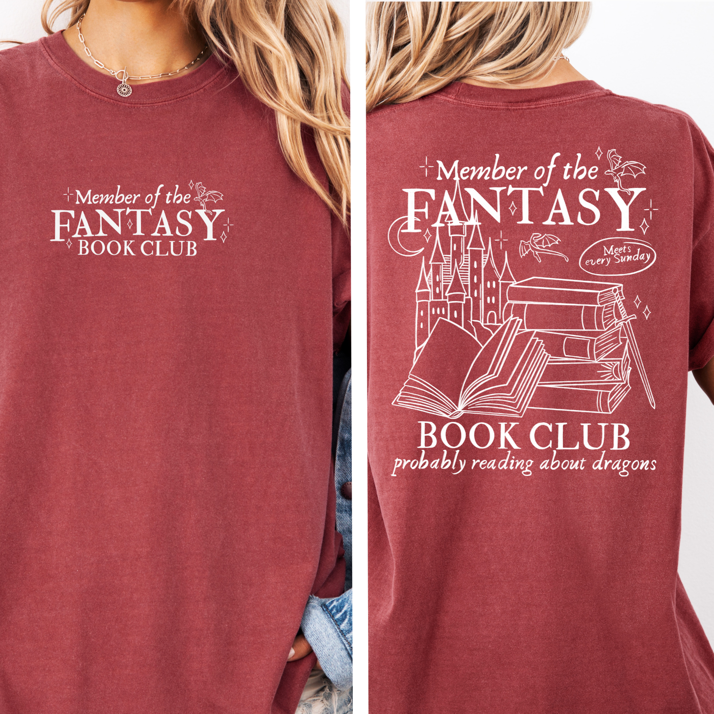 Premium T-Shirt | Fantasy Book Club | Druck I Rücken Print