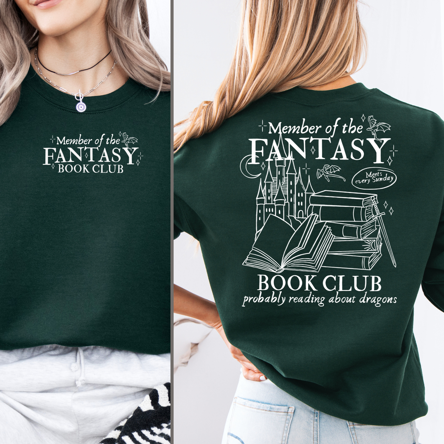 sweatshirt fantasy book club vorne schlicht hinten print