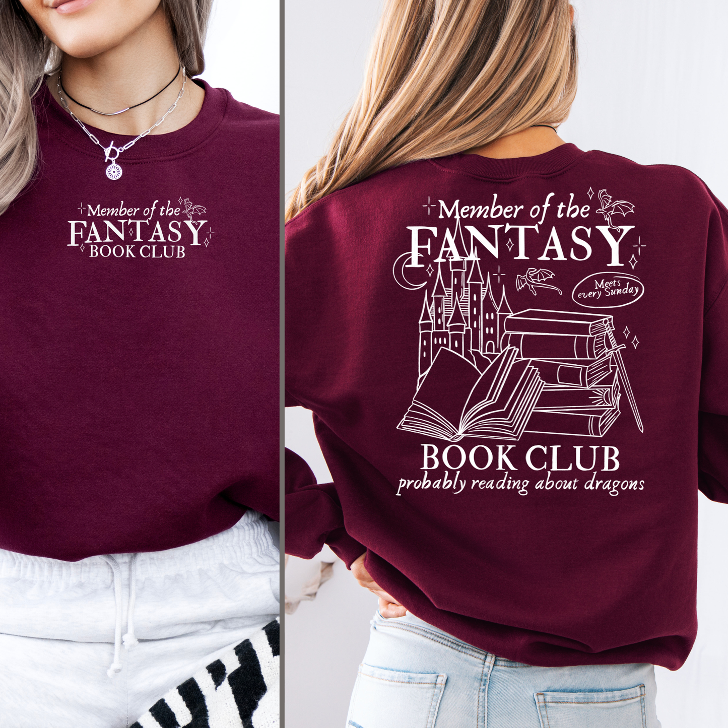 bookish sweatshirt rückenprint fantasy design mit drachen