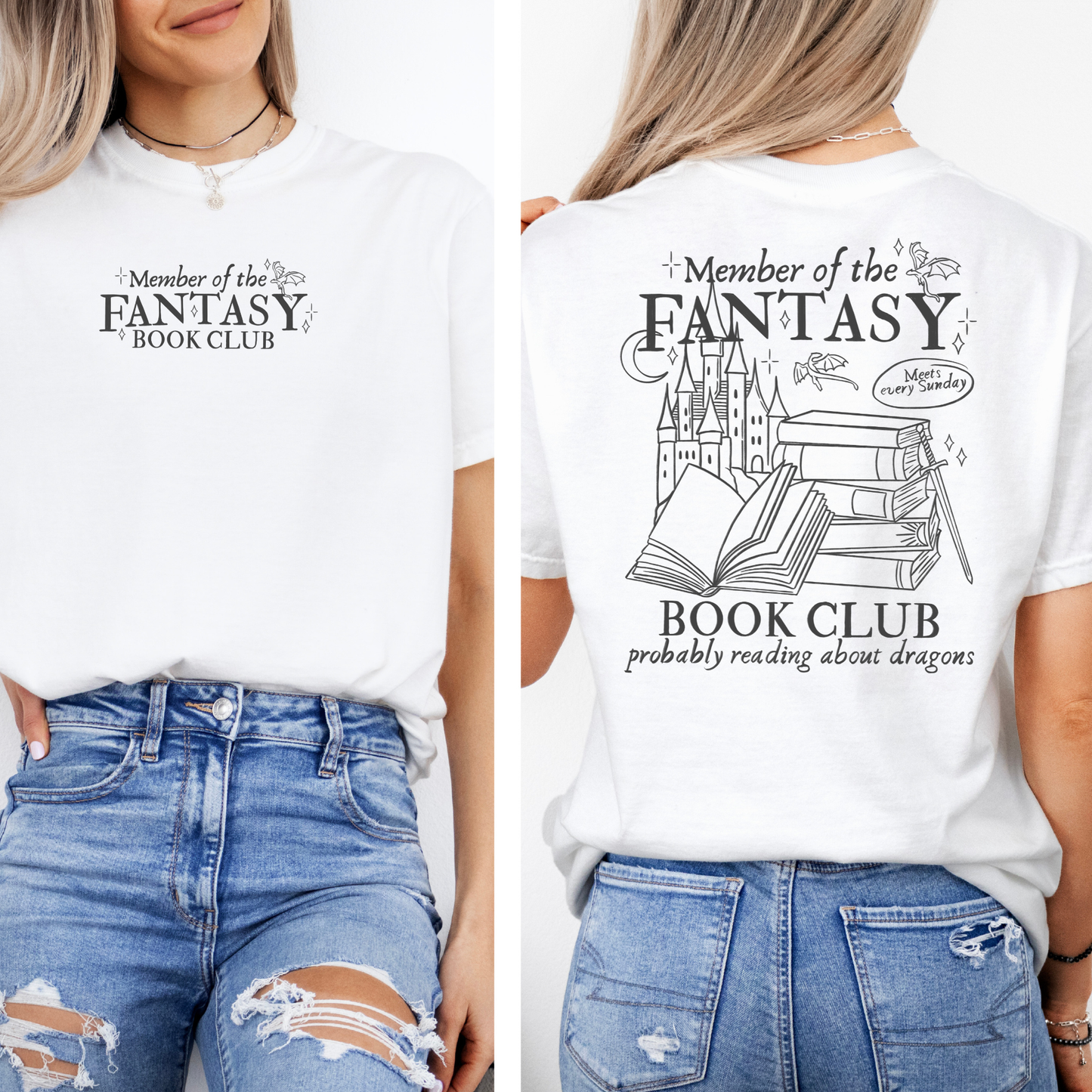 Premium T-Shirt | Fantasy Book Club | Druck I Rücken Print