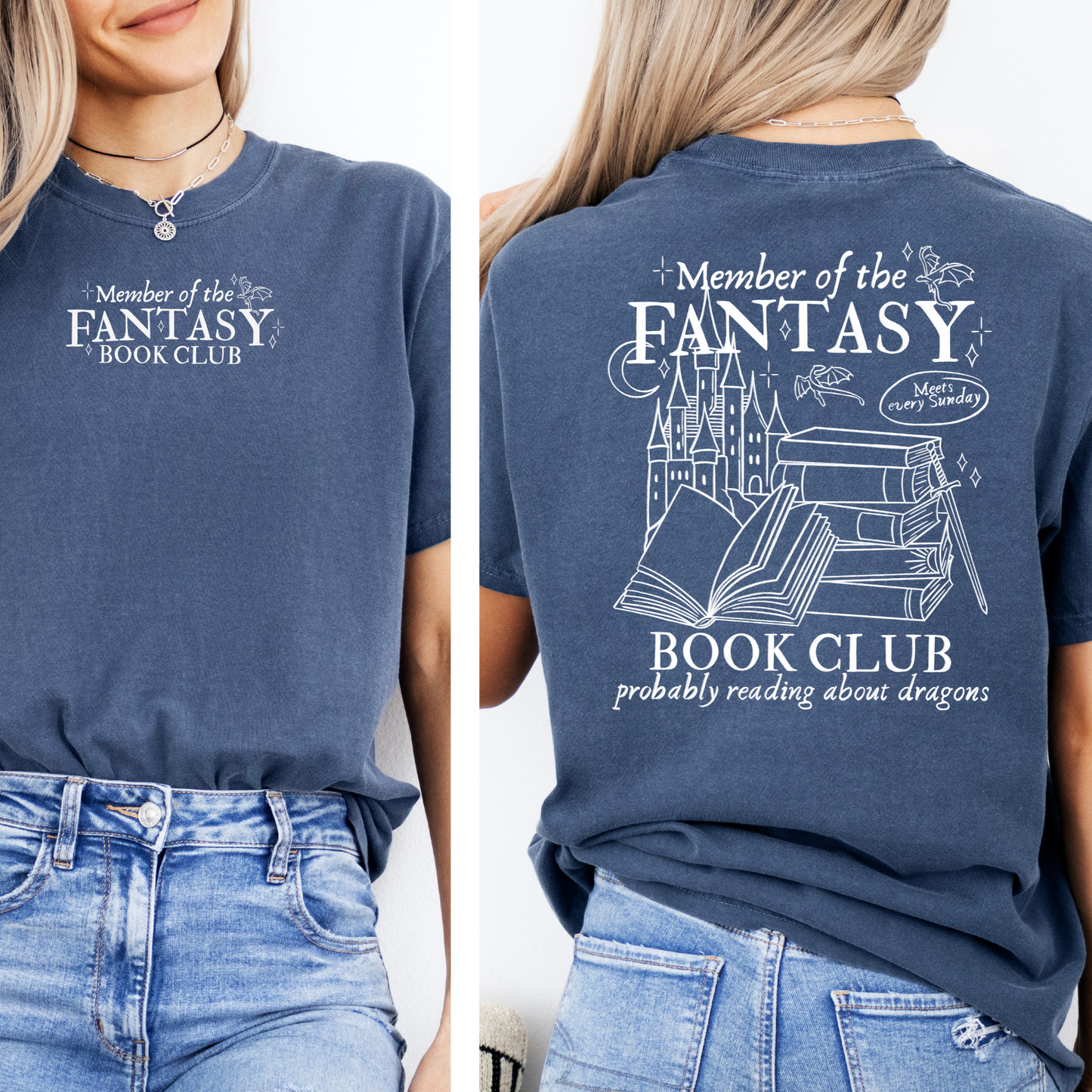 Premium T-Shirt | Fantasy Book Club | Druck I Rücken Print