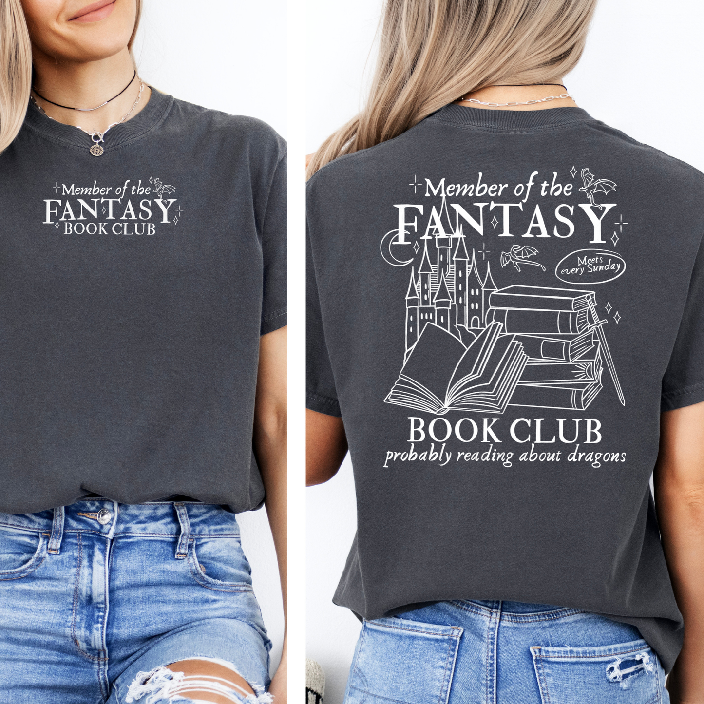 Premium T-Shirt | Fantasy Book Club | Druck I Rücken Print