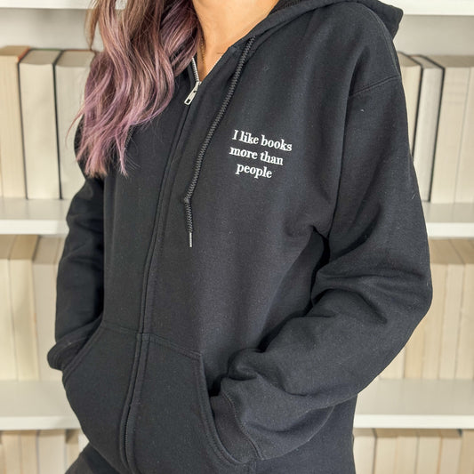 Sweatjacke | I like books more than people | bestickt | Bookish Sweatjacke
