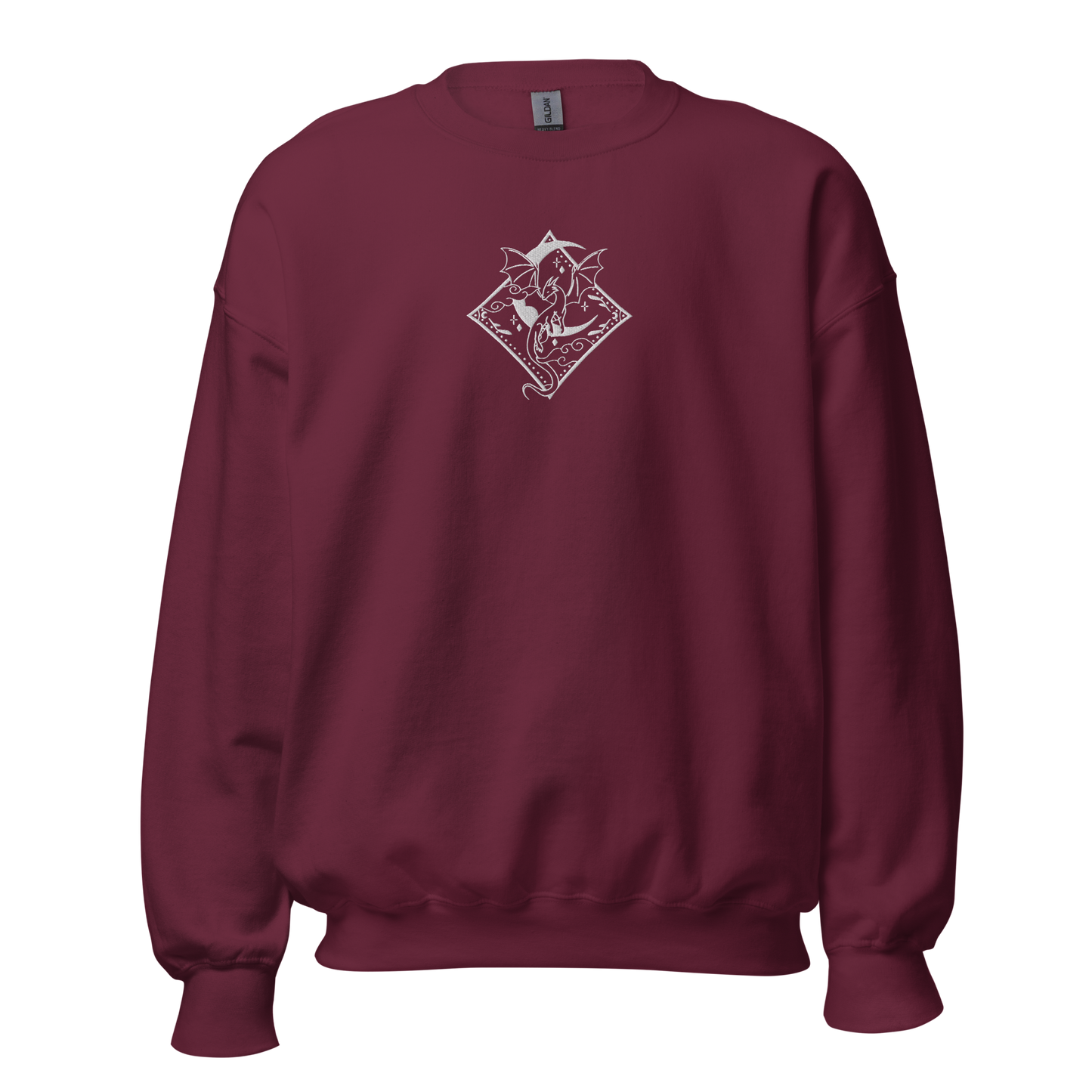 Rotes Drachen Sweatshirt bestickt mit Mond- und Drachenmotiv