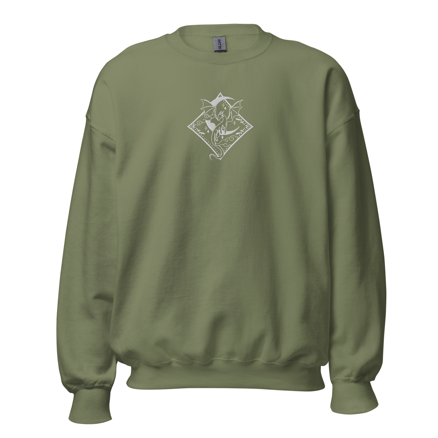 Hellgrünes Drachen Sweatshirt bestickt mit Mond- und Drachenmotiv