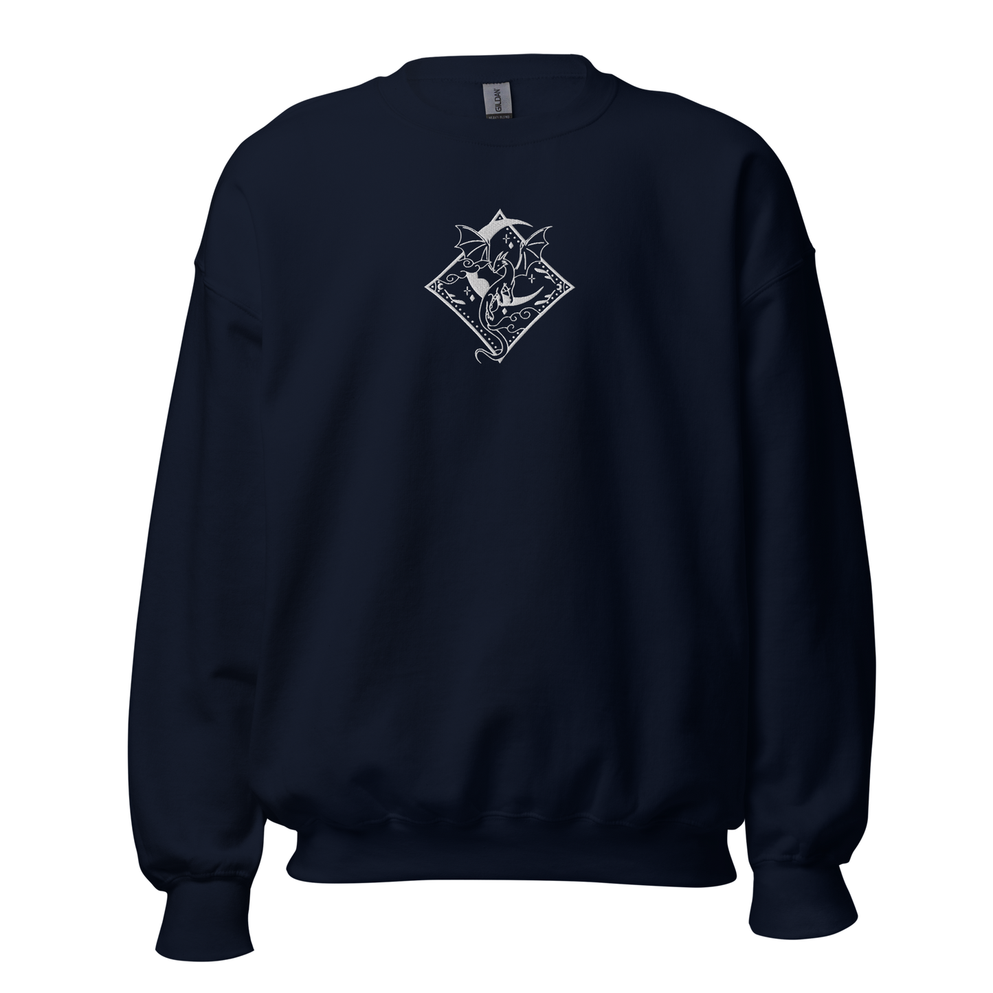 Blaues Drachen Sweatshirt bestickt mit Mond- und Drachenmotiv