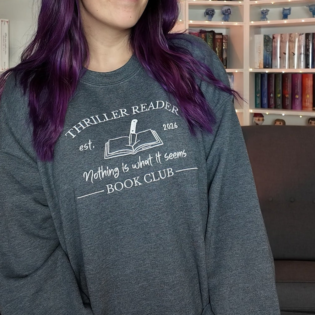Thriller Book Club Sweatshirt bestickt grau Bookish Merch