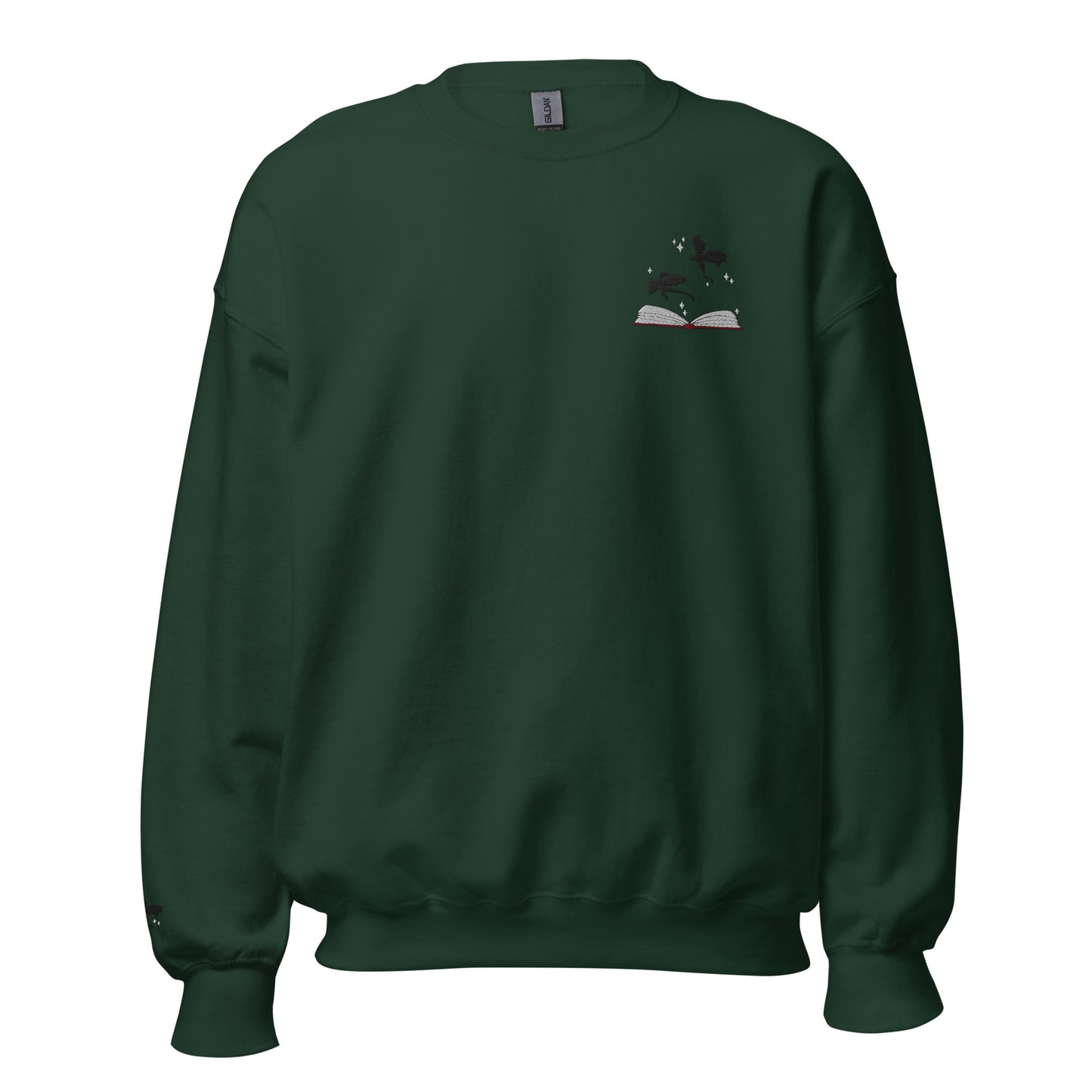 fantasy sweatshirt drachen stickerei buch motiv