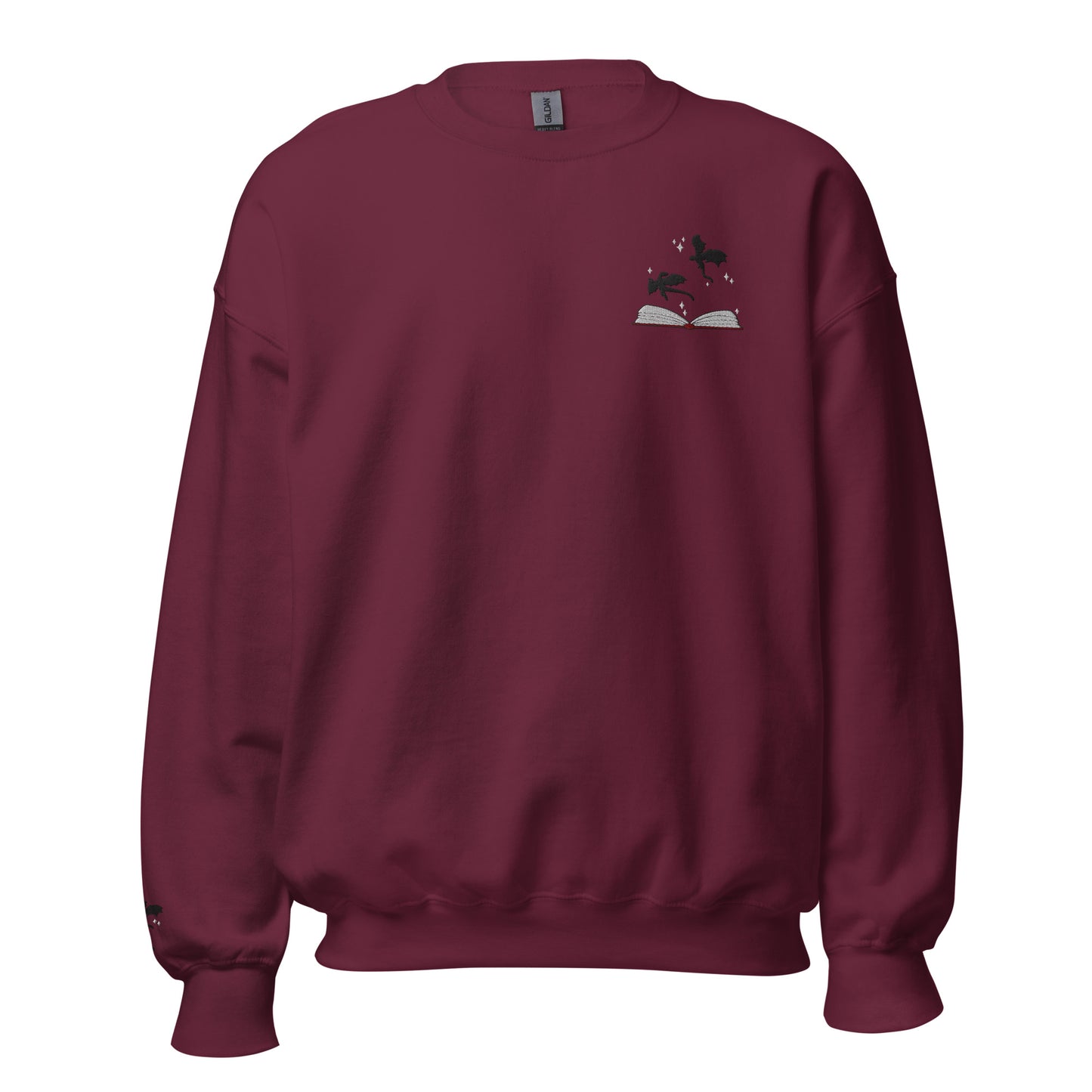 fantasy sweatshirt drachen stickerei buch motiv